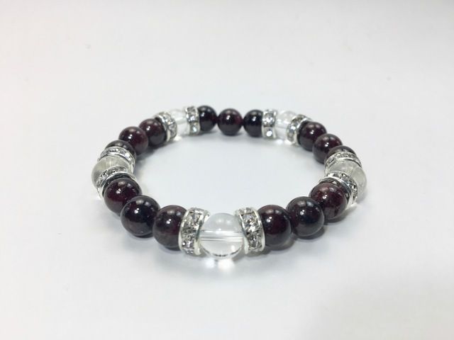 パワーストーン ブレスレット ガーネット&水晶  天然石ブレス 8mm（シルバー）レディース 女性  数珠ブレス 開運 プレゼント ギフト  [4]