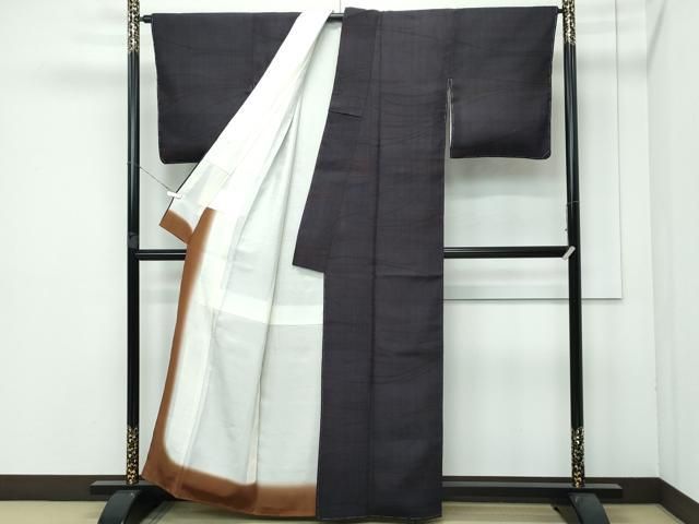 平和屋着物 上 染織の名門 しょうざん 生紬 琉線文 紫黒地 ♥ CZAA3723s5