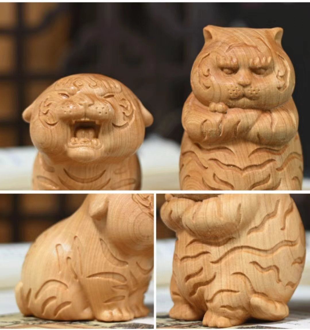 極上木彫り 虎 木彫 繊細彫刻 置物 彫刻工芸品 - メルカリ