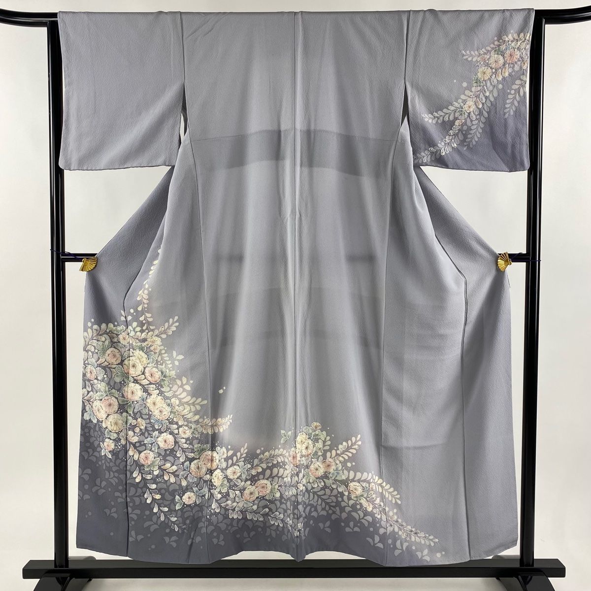 訪問着 身丈154cm 裄丈64cm M 袷 辻が花柄 ぼかし 灰紫 正絹 秀品