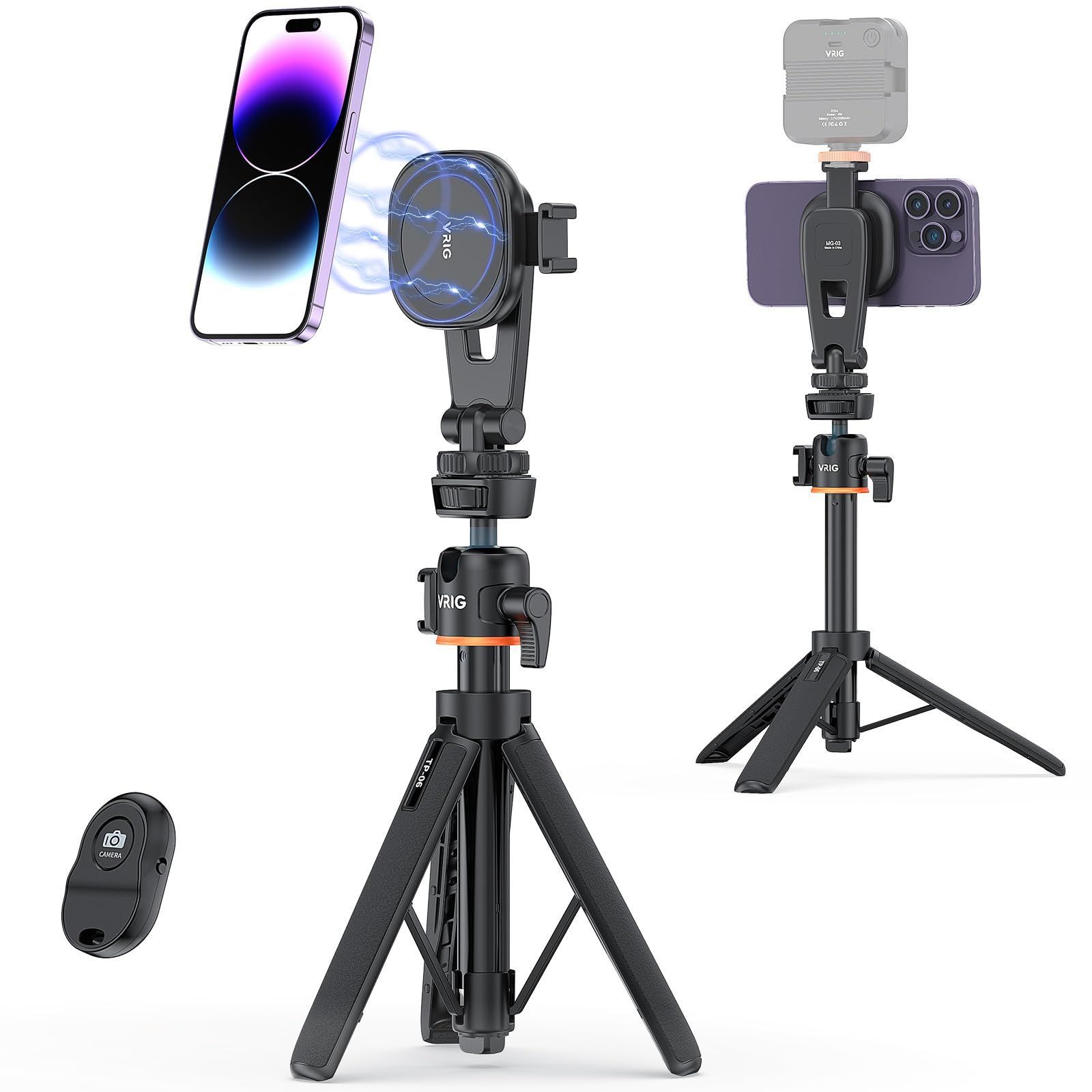 【新着商品】三脚 三脚 片手操作 スマホスタンド 超強力磁力 22-55cm 4段伸縮 360度雲台 カメラ三脚 スマホ コールドシュー付き 三脚マウントマグネット式マウント スマートフォン三脚マウン