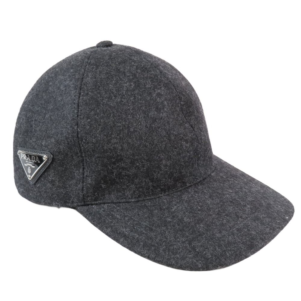 ◇プラダ◇コットン/トライアングルロゴ/キャップ/サイズ:S/ブランド/ブラック 新品同様 PRADA プラダ フェルト ウール キャップ 三角ロゴ