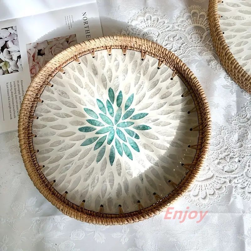 ランチトレイ インテリア 小物置き シンプル おもてなし 料理トレイ おしゃれ  お盆トレー 装飾食器 ピクニック シンプル 高級感 きれい ラタン