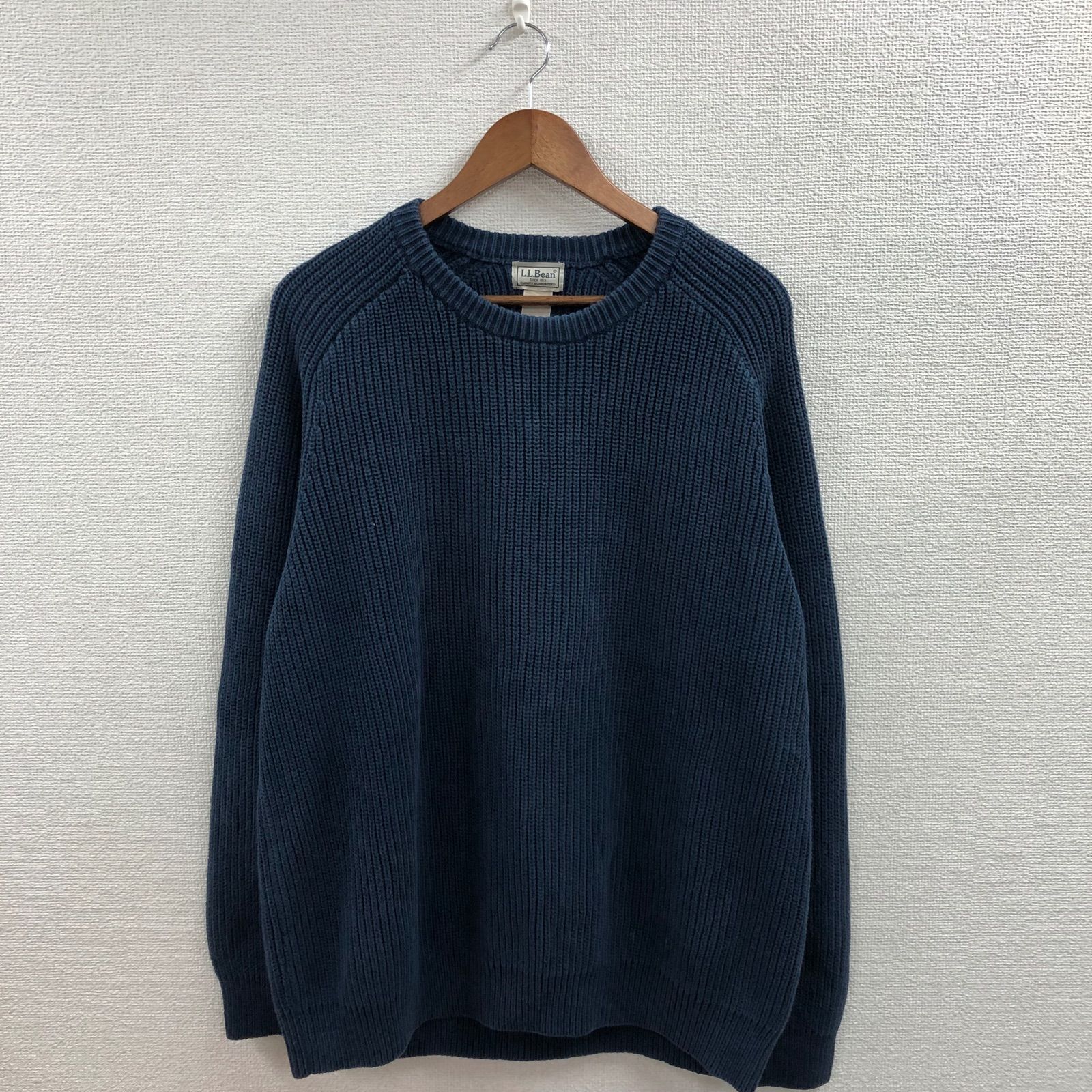 USA古着 L.L.Bean コットンニット 畦編みクルーネック ネイビー XL 
