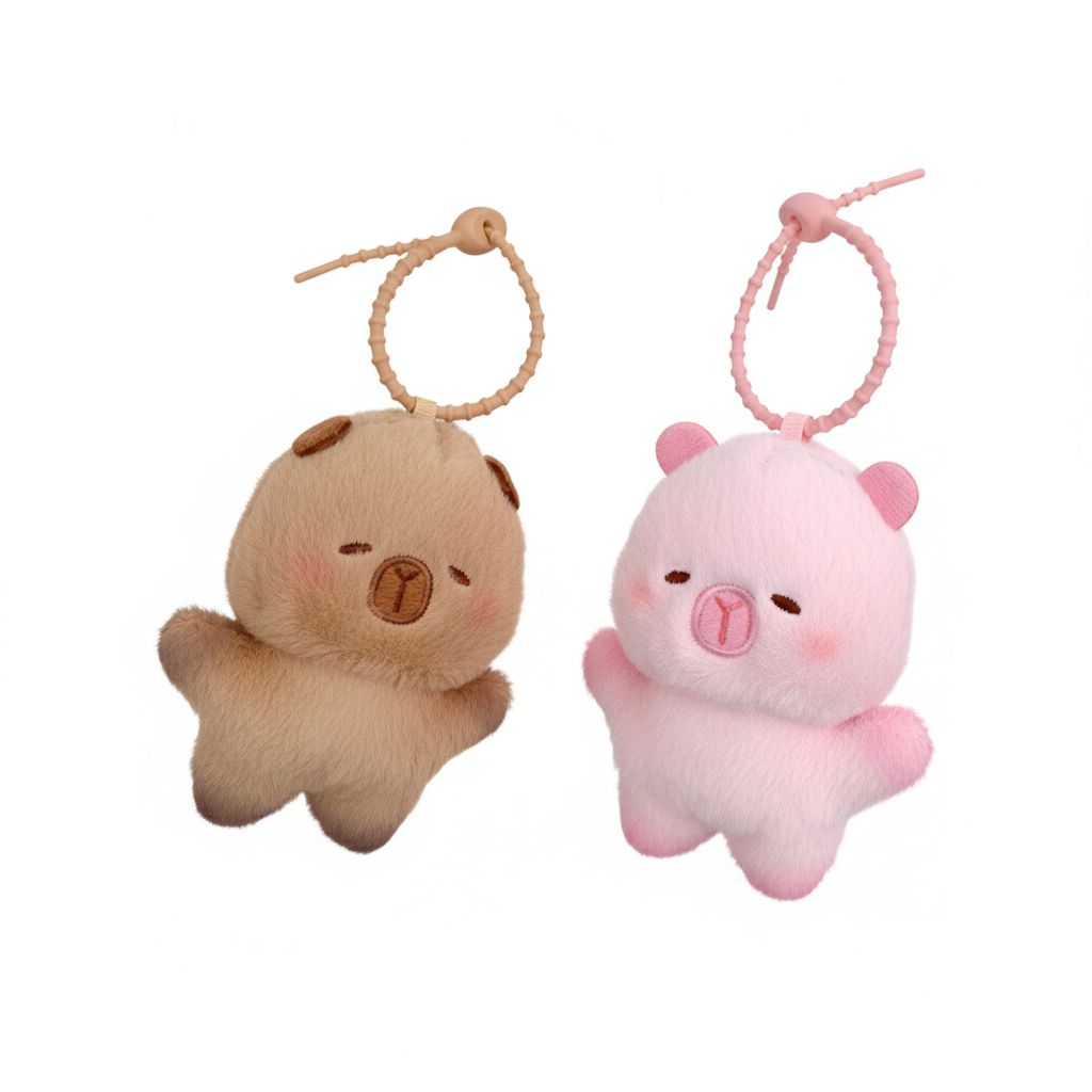 ベビーカピバラ ぬいぐるみ キーリング (ピンク) キーホルダー 動物
