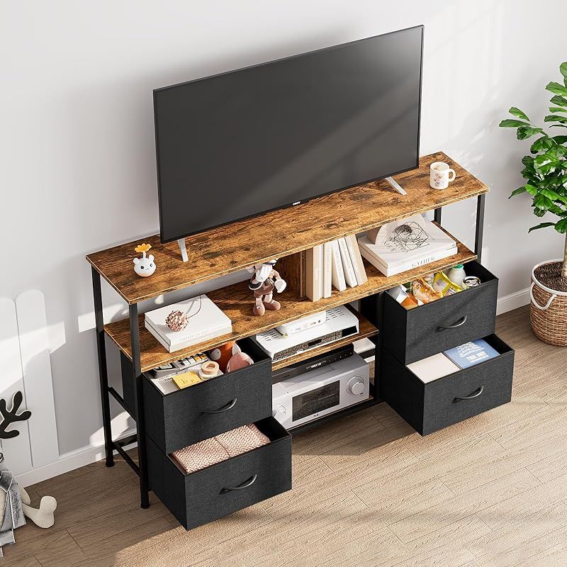 テレビ台 ハイタイプ 幅120cm 収納棚付き テレビボード 引き出し付き 50型 47型対応 組立簡単 大容量 TVラック ブラウン 最大55型対応 幅120×奥行30×高さ77.5cm 1