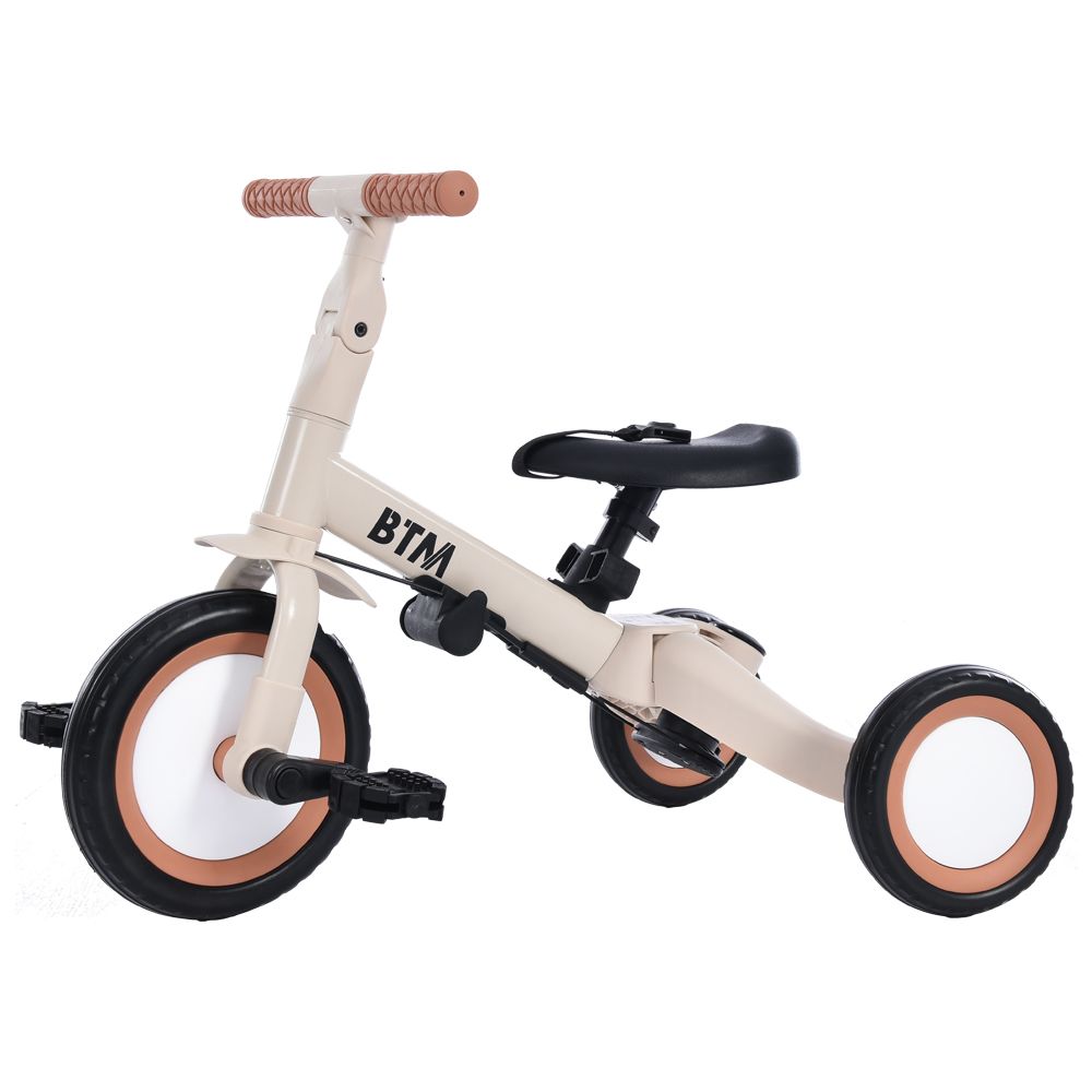 子供用三輪車 4in1 ベージュ×ブラウン 三輪車のりもの押し棒付き