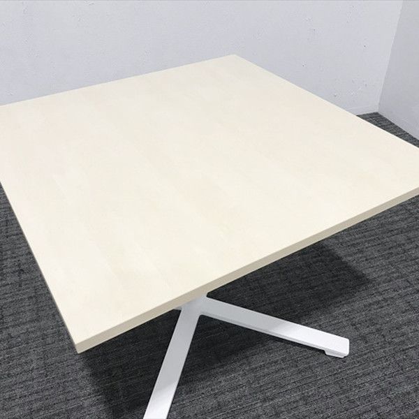 ミーティングテーブル 完成品 角テーブル ビエナ 天板固定 単柱脚タイプ キャスター付 コクヨ ホワイトナチュラル