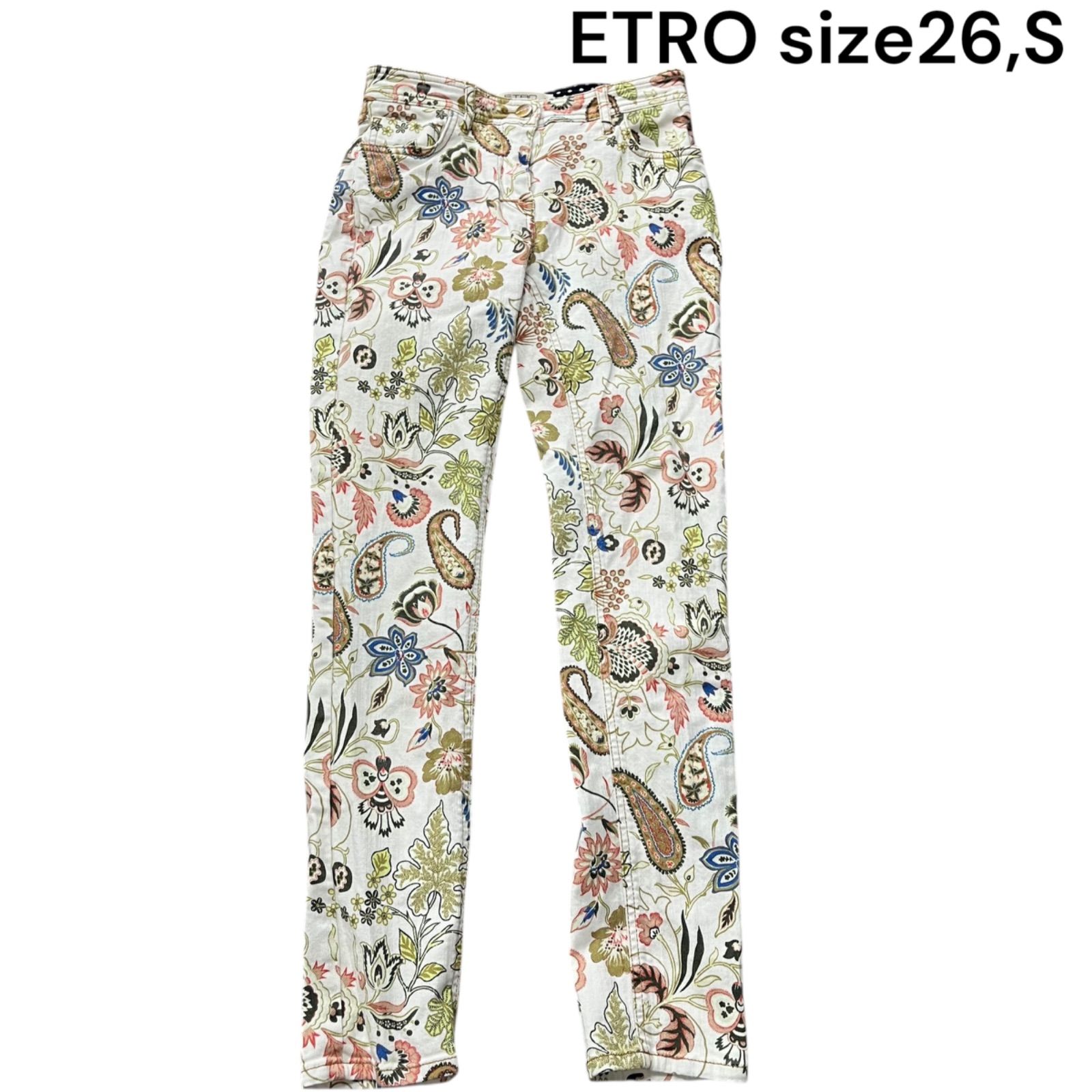 □ エトロ ETRO ペイズリー 花柄 美形 パンツ ズボン コットン 26 S 7号 レディース S5S608