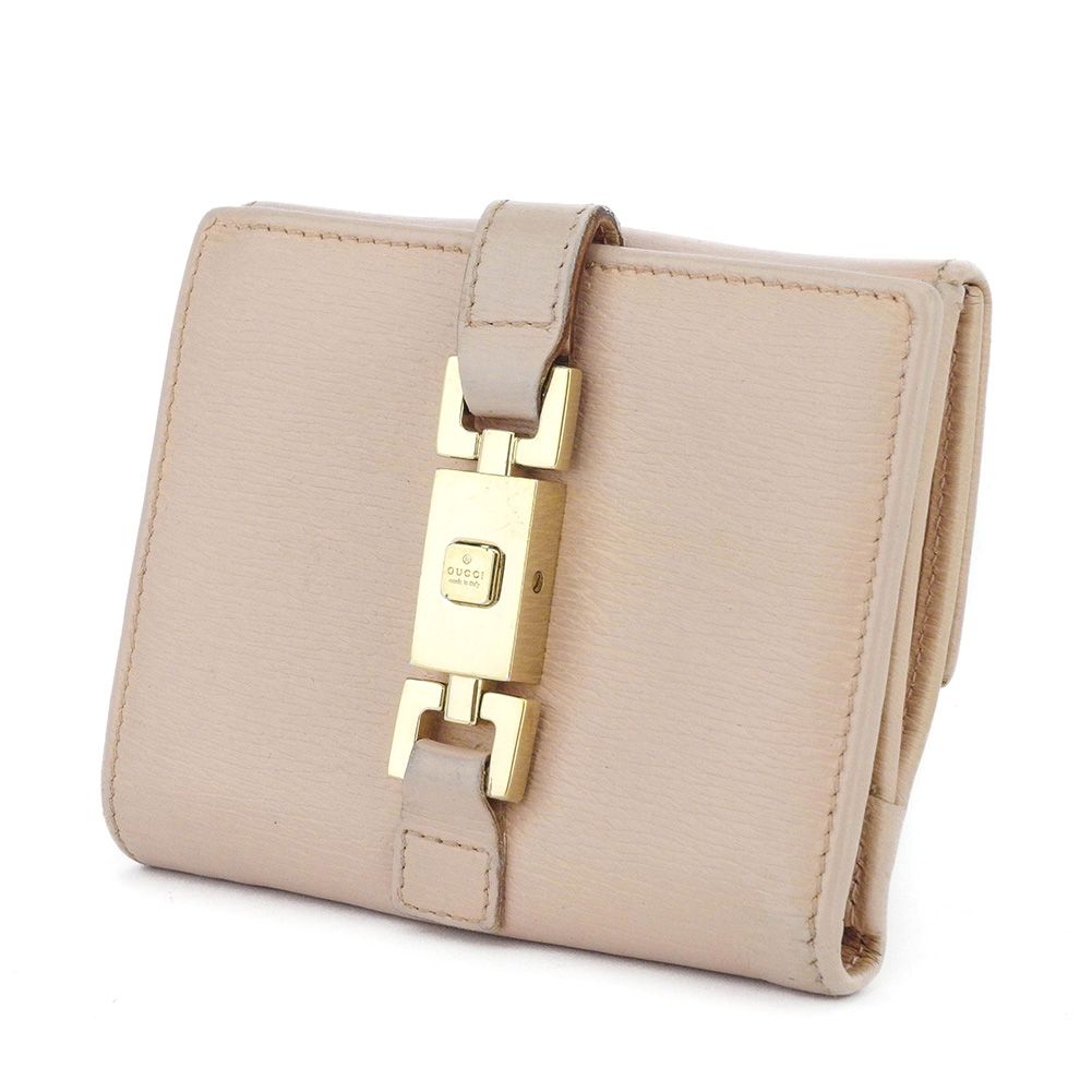 グッチ GUCCI 二つ折り財布 ジャッキー金具 ピンク ベージュ ゴールド レディース