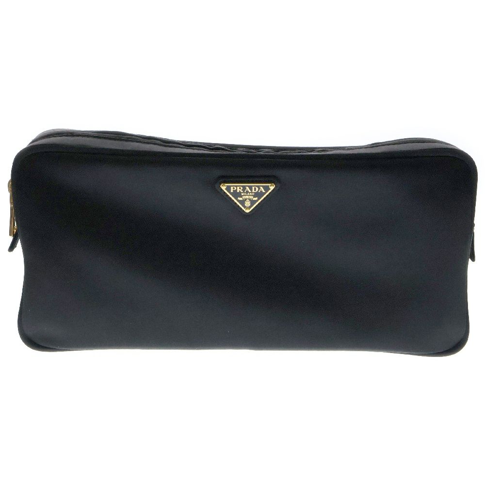 PRADA プラダ トライアングルロゴ ポーチ ブラック シルクサテン アクセサリー収納 ゴールド金具 1RU003