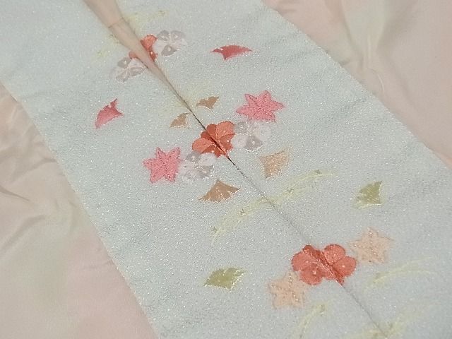 平和屋-こころ店■長襦袢　無双仕立て　舞花文　半衿刺繍　暈し染　正絹　逸品　B-wt9614