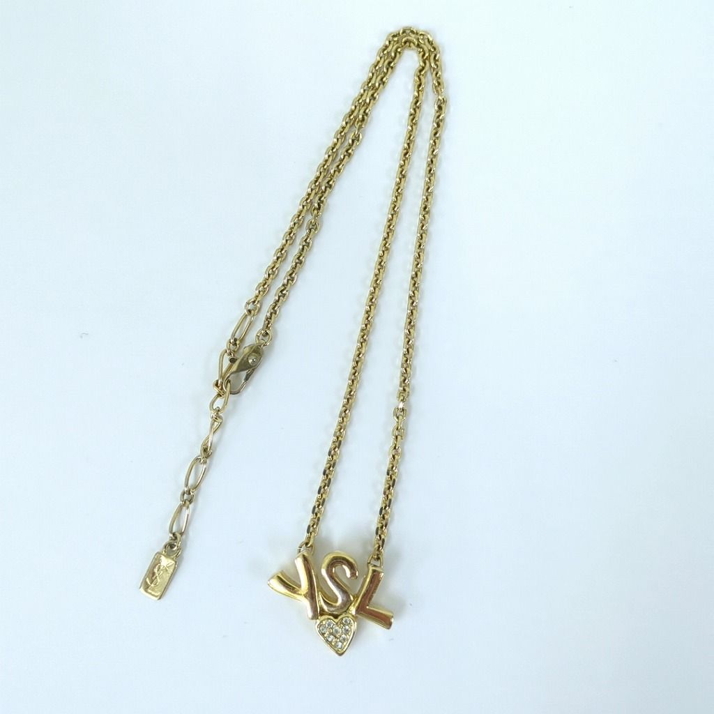 YSL イヴサンローラン ロゴネックレス ハート ラインストーン