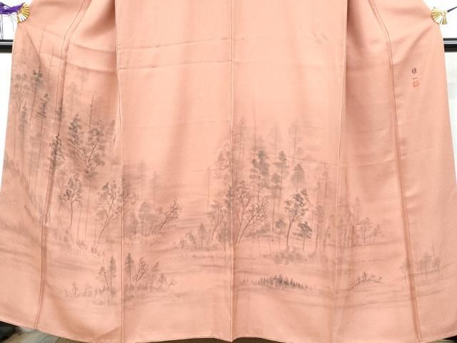 平和屋着物○東京手描友禅 安達雅一 訪問着 遠山吉祥文 正絹 逸品