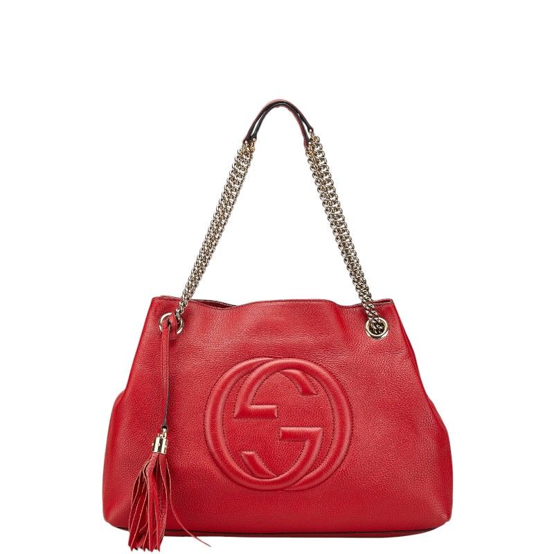 グッチ ソーホー インターロッキングG チェーン トートバッグ ショルダーバッグ 303982 レッド レザー レディース GUCCI 1-0206002