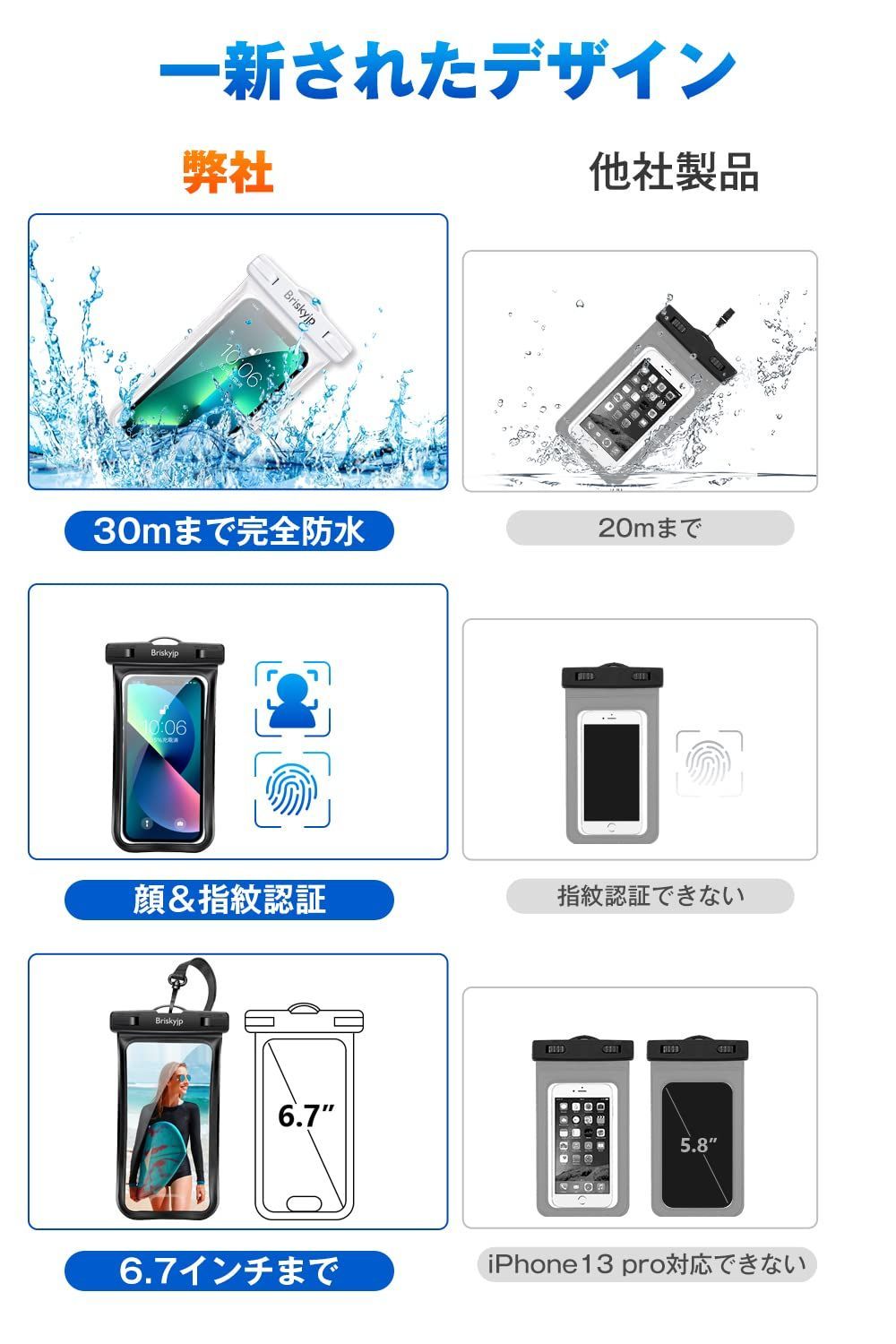 【2024新登場 2枚セット】スマホ 防水ケース IPX8完全防水 タッチ可能 指紋認証/顔認証対応 水中撮影 高透過率 ストラップ付き iphone用 携帯用 iPhone 15/14/13/12/11 X XR XS 8 7 Android/Xperia/