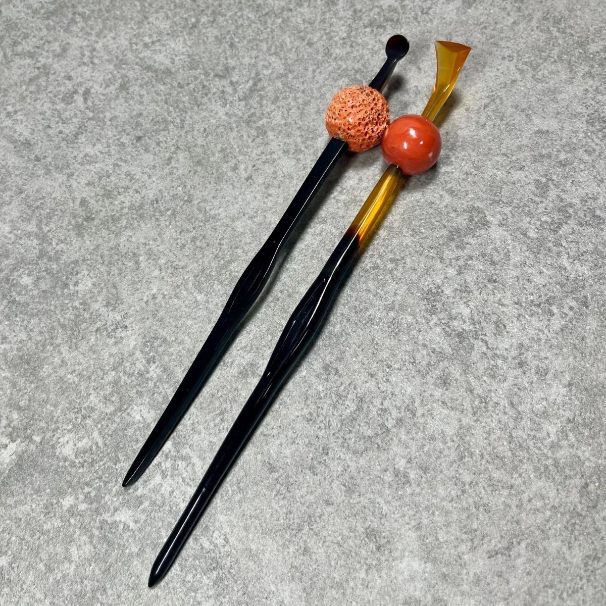 本鼈甲 かんざし 珊瑚 べっ甲 鼈甲 簪 和装小物 ヴィンテージ