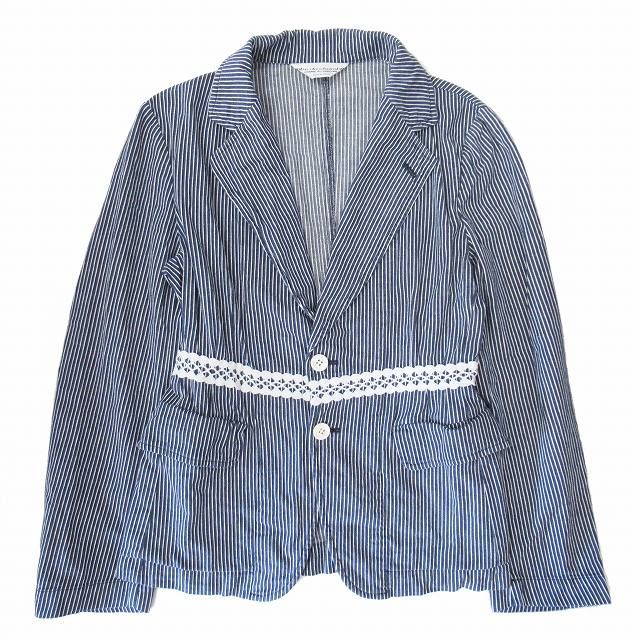 美品 03ss ローブドシャンブル コムデギャルソン robe de chambre COMME des GARCONS ヒッコリー × レース  テーラードジャケット シングル 2釦 ブレザー ブルゾン アウター ブルー AD2002 RI-J037 - メルカリ