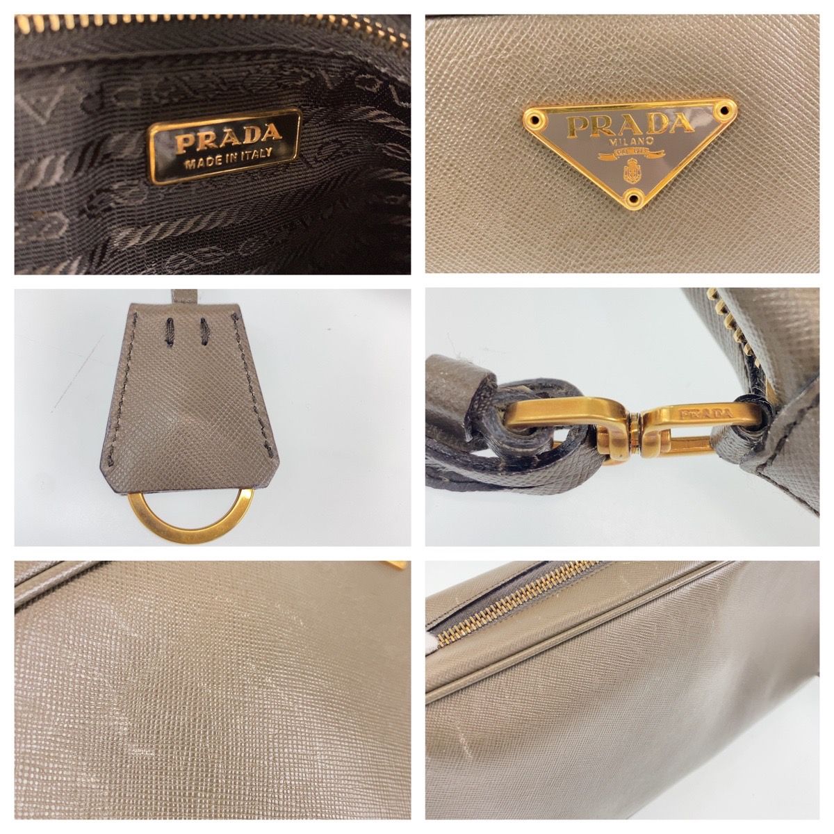 PRADA プラダ サフィアーノレザー ベージュ グレー レザー ショルダー 