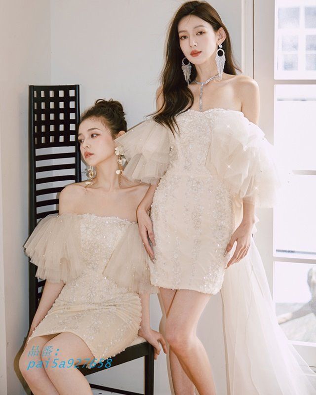 ミニ丈 ウェディングドレス 二次会 結婚式 ドレス ウェディングドレス ドレス 小さいサイズ ミニ丈 スパン花嫁二次会 大きいサイズ オフショルダー pai5a927658