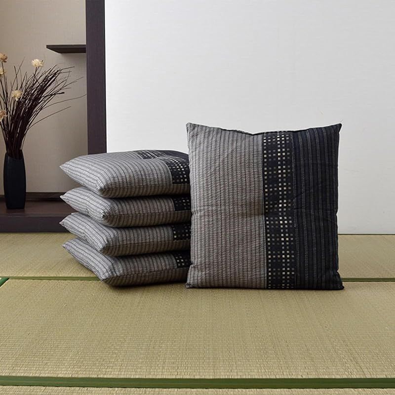 イケヒコ クッション 座布団 銘仙判 しじら ゆかり 綿 和柄 ブラック 約55×59cm 5枚組 3590750 1