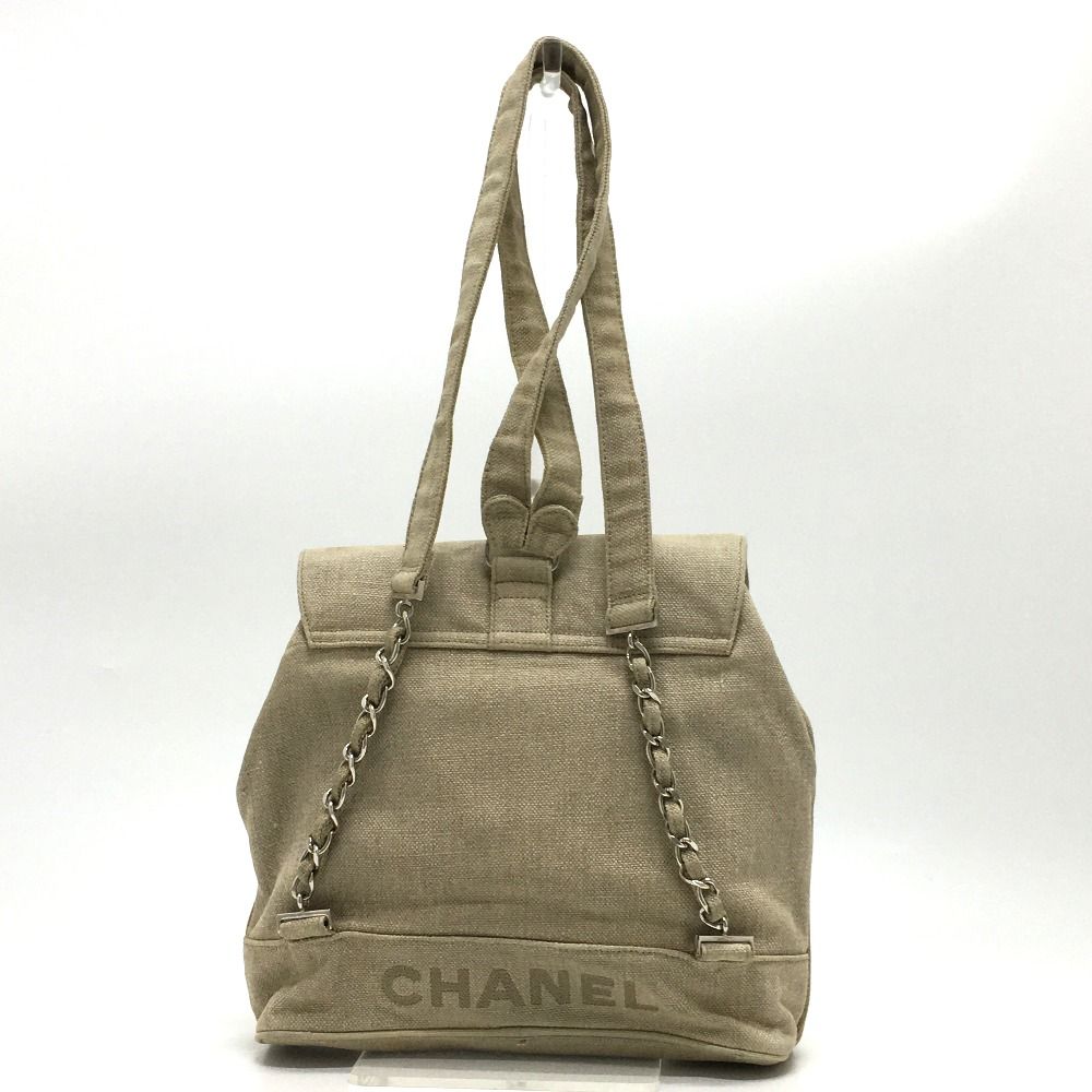 シャネル CHANEL バックパック CC ココマーク チェーン リュックサック 麻 ベージュ