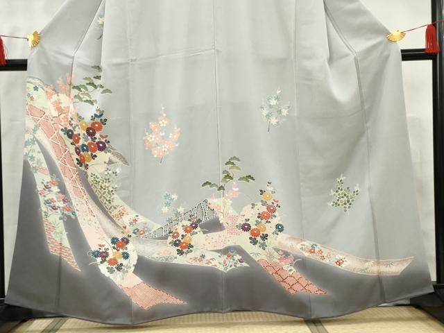 平和屋着物□訪問着 地紙草花文 暈し染め 金銀彩 正絹 逸品