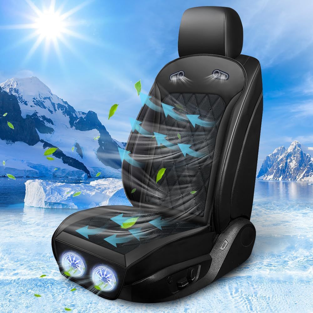 クールシート 車 2024【無段階風量調整 DC12V/24V対応 立体通気孔】カーシート カバー3色用意 ２つ強力ファン装備 3Dメッシュ 冷風送風 通気性 シートカバー 低作業音 快適 柔らかい 収納ポケッ