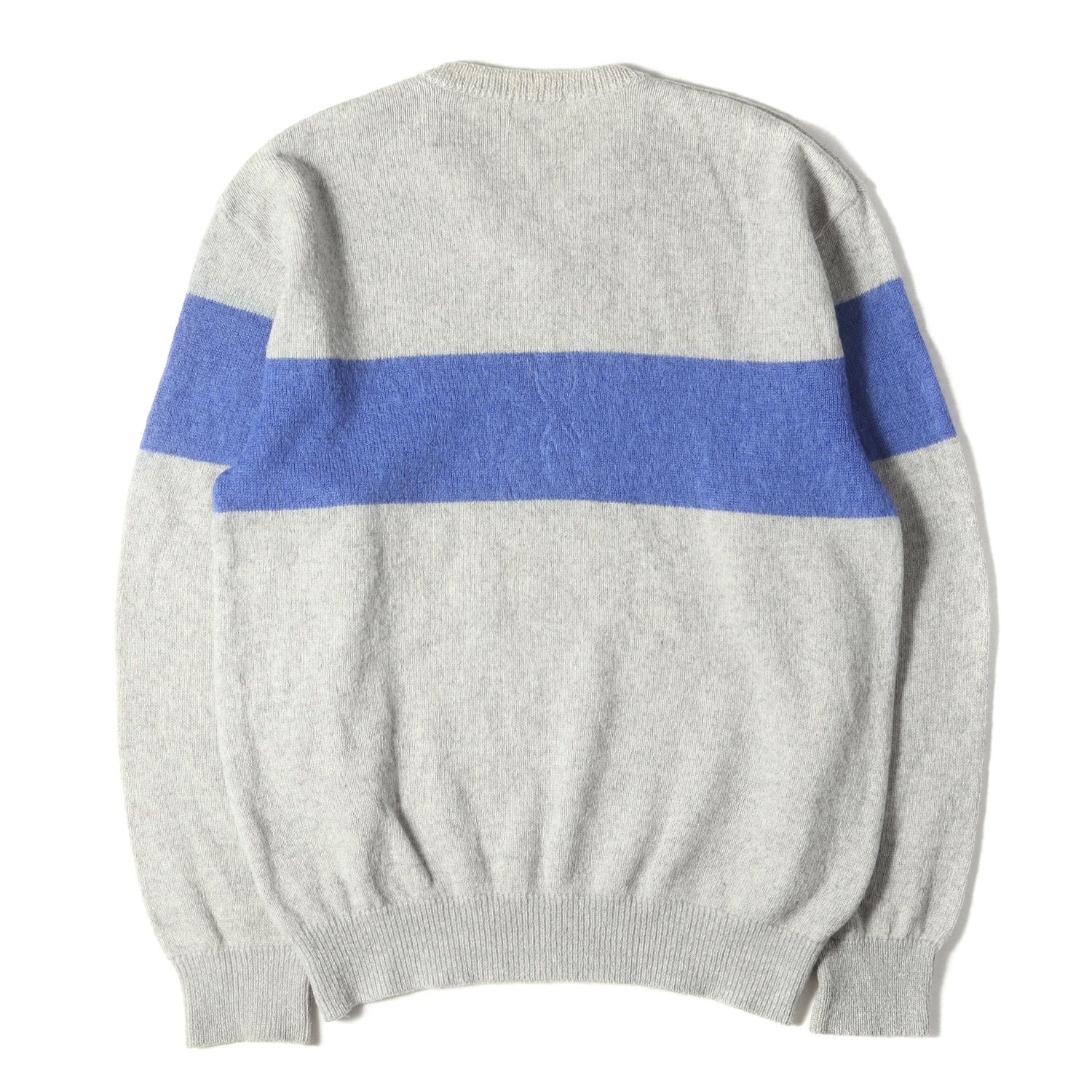 GOOD ENOUGH クルーネック ニット セーター グレー ブルー GOOD ENOUGH グッドイナフ ニット サイズ:M 90s ワンボーダー Vネック