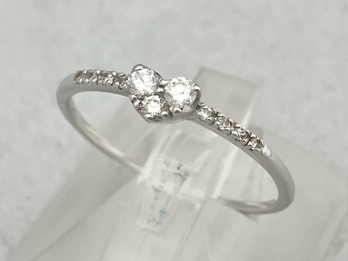 鑑別カード付き K18WG ＃16 天然ダイヤモンド 0.17ct 1.2g ハートモチーフ