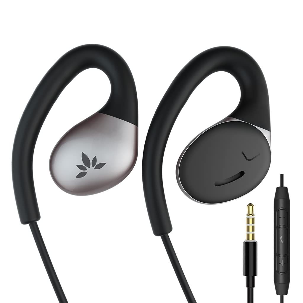 【迅速発送】Avantree Resolve - 音楽通話用有線オープンイヤー型イヤホン＆マイク インラインコントロール付き、サラウンディングアウェアネス、3.5mm AUXジャック、ラップアラウンドオーバー