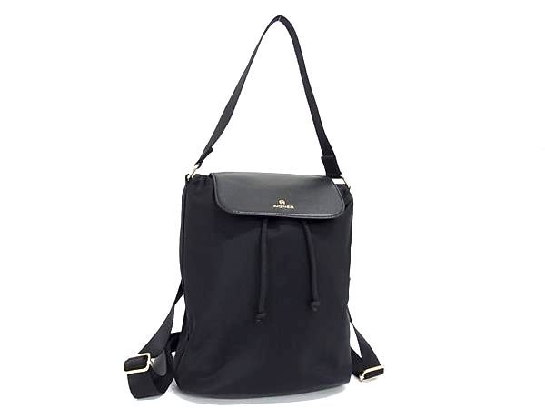 AIGNER アイグナー ナイロンキャンバス×レザー 2WAY リュックサック ハンドバッグ ブラック系 BP1503