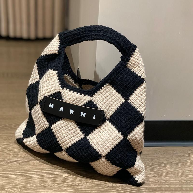 MARNI マルニ ホワイト-ブラック MARNI MARKET DIAMOND テックウールミニバッグ