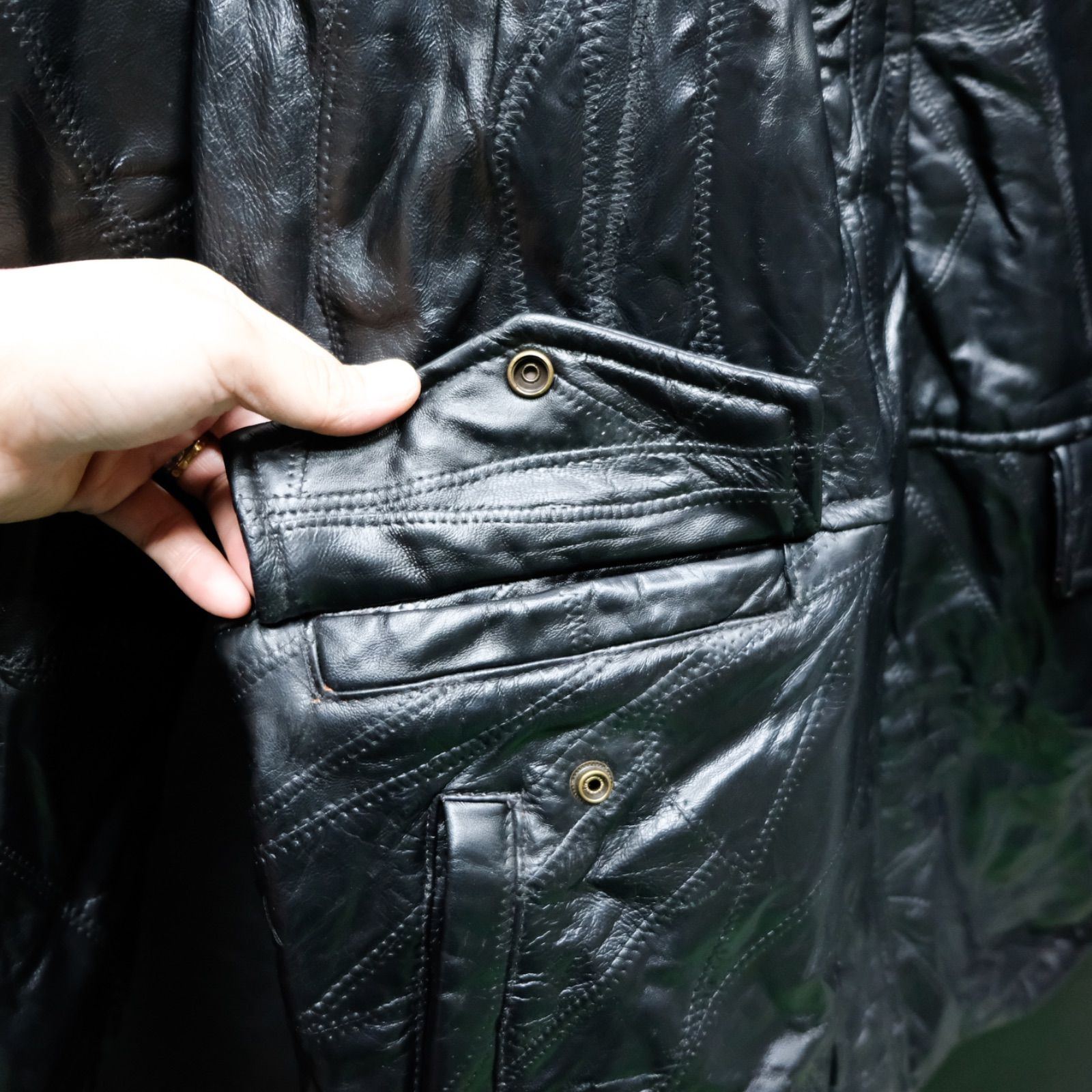 ハードパッチワーク レザーハーフコート LL/XL ツギハギ カーコート 羊