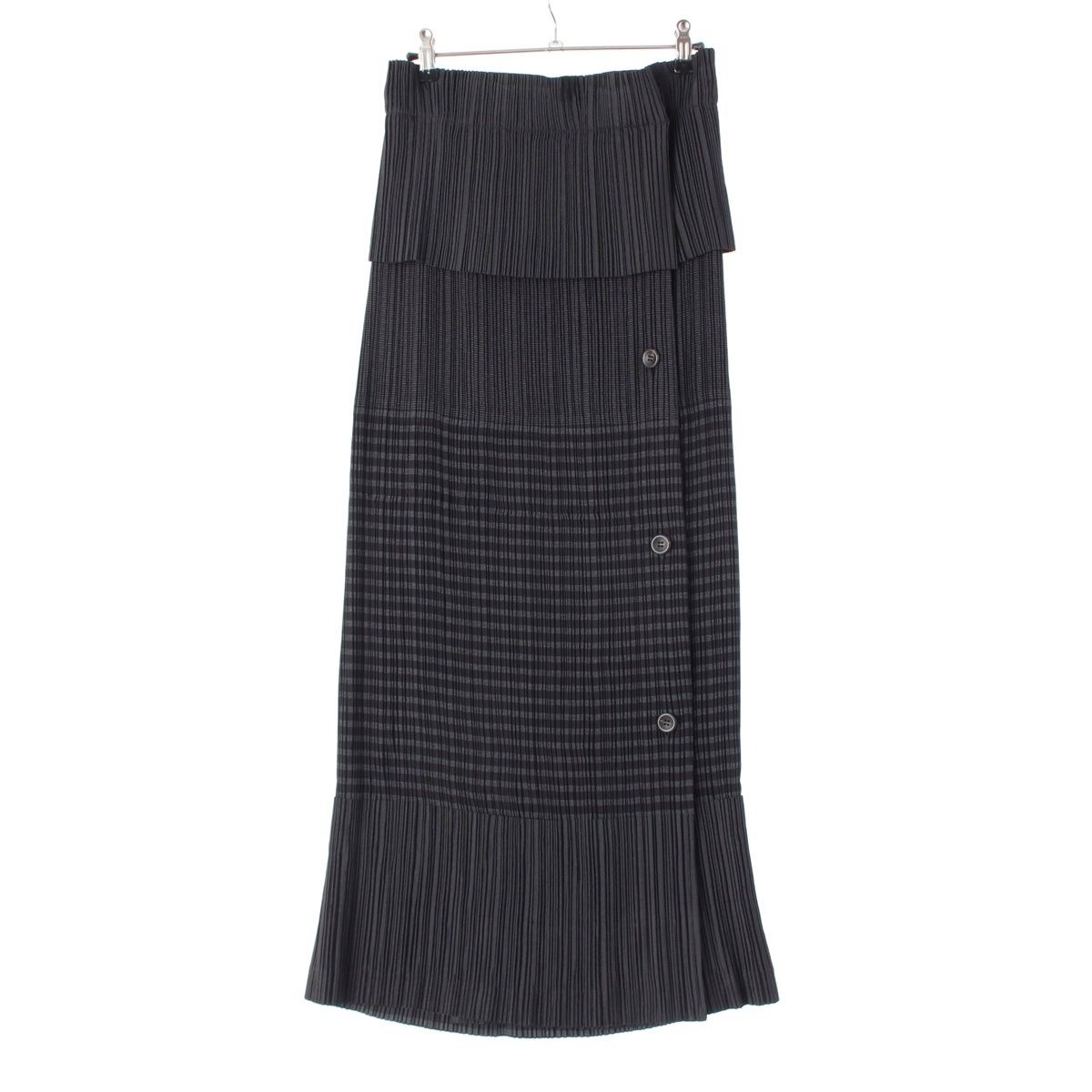 イッセイミヤケ★美品★ロングスカート★前後巻スカート調★黒 イッセイミヤケ 1998AW プリーツ 切替 ボタンデザイン ロング