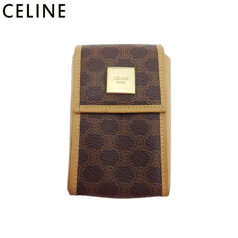 セリーヌ CELINE シガレットケース マカダム ロゴプレート ブラウン ベージュ ゴールド レディース