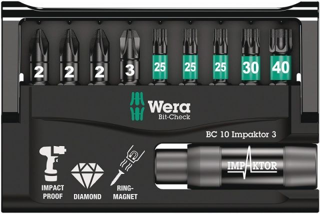Wera1|4インパクトドライバービットセット10点セット IMPAKTORダイヤモンド|コーティングBit-Check10 IMPACTOR3 057683