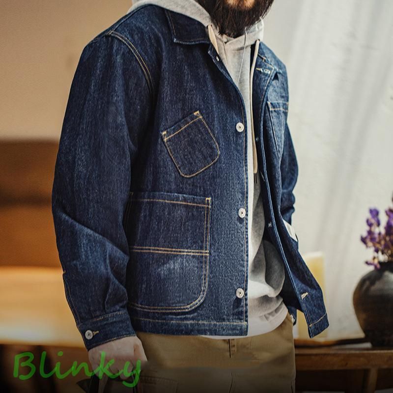 デニムジャケット シャツジャケット メンズ カバーオールジャケット 14oz DENIM ジージャン gジャン オーバーサイズ 大きいサイズ 多ポケッ