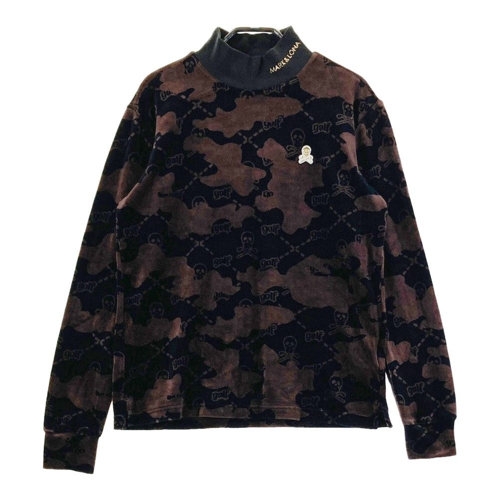 サイズ 46 MARK-LONA マークアンドロナ ハイネック 長袖Tシャツ ベロア スカル 総柄 ブラウン系 240101347664 ゴルフウェア メンズ ストスト