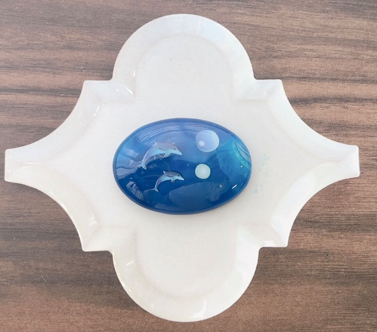 ☆〜天然石ブルーシー瑪瑙イルカ3.5×2.5 帯留め〜☆