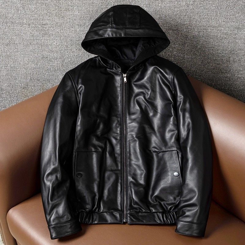 ♥ h メンズ 本革 レザージャケット 头层牛皮 フード付き ジャケット 大きいサイズ 秋冬 ブラック S-5XL