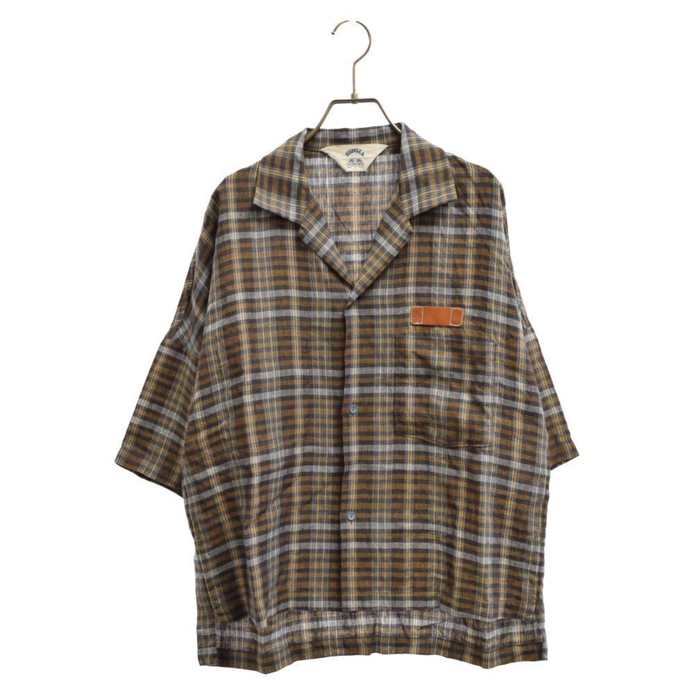 SUNSEA (サンシー) 19SS SPEC LINEN CHECK SHIRT リネン チェック 半袖シャツ ブラウン 19S23