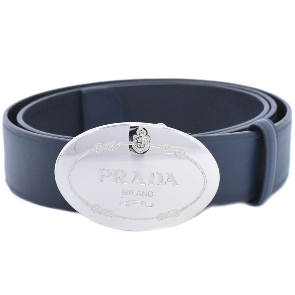 本物 プラダ PRADA レザー ベルト 38/95 ブルー系 シルバー金具