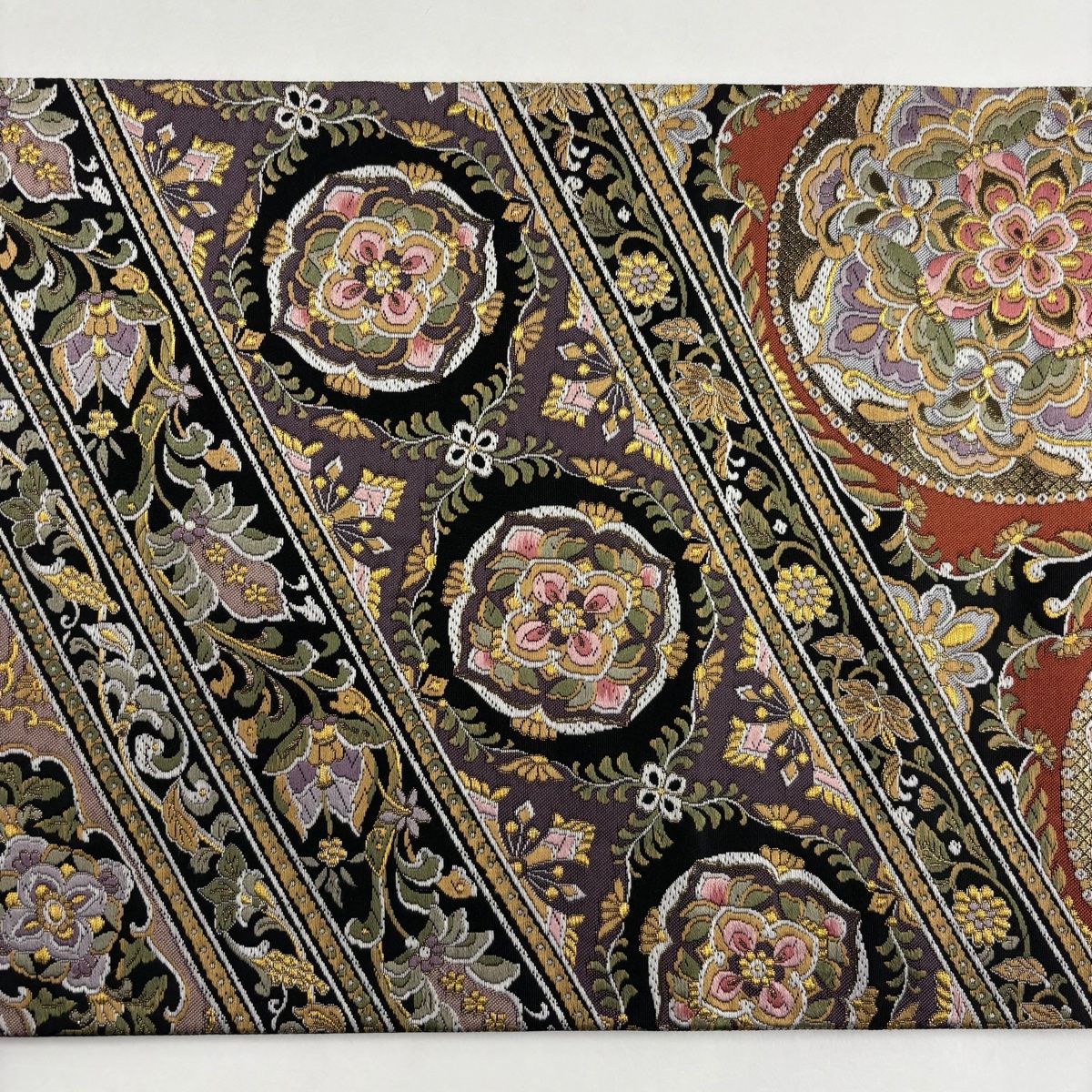 袋帯 美品 逸品 華文 草花 金糸 箔 金色 六通 正絹 【中古