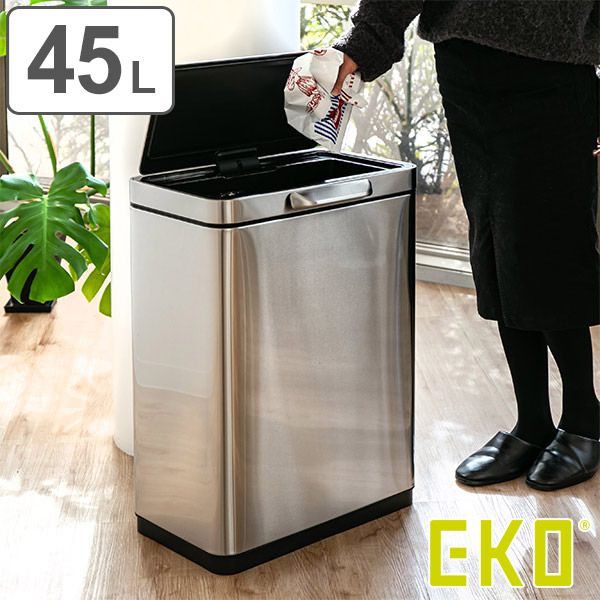 EKO ゴミ箱 45L イータッチビン センサー イーケーオー ごみ箱 45リットル 奥行30 タッチオープン 自動 ふた付き 分別 角型 ステンレス 一年保証付き スリム キッチン 消臭ポケット USB 充電式 袋 見えない