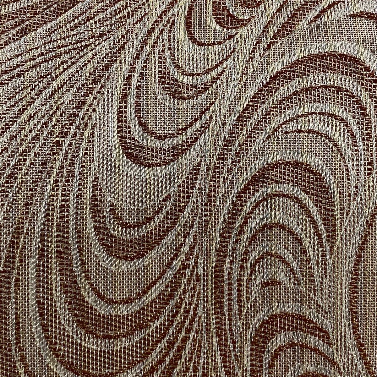 袋帯 秀品 波 幾何学模様 銀糸 茶色 全通 正絹