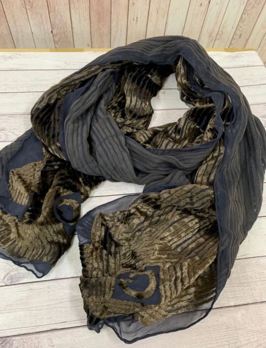 グッチ GUCCI イタリア製 ストール スカーフ 表裏異素材 ネイビー ブラウン 紺 茶 MS11