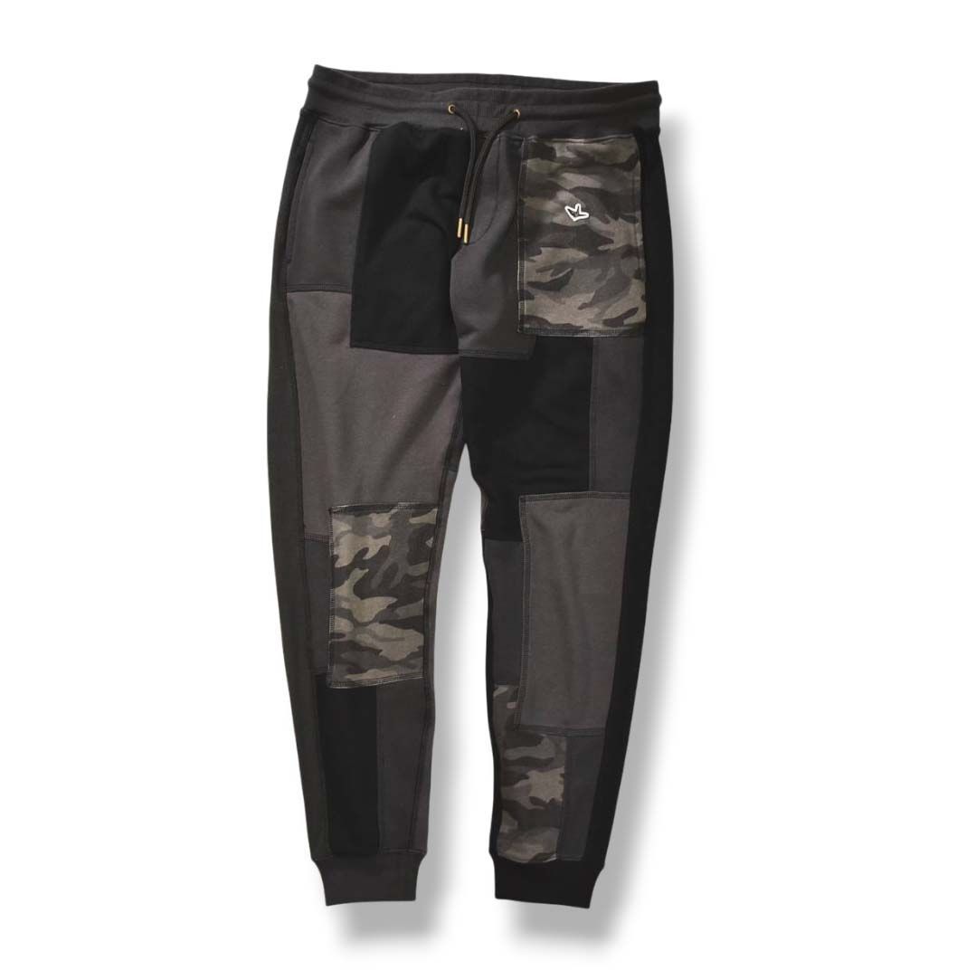 ウノピゥウノウグァーレトレ 1piu1uguale3 パッチワーク クレイジーパターン RELAX スウェット パンツ トレーナー 裏地 パイル XL ブラックxグレーx迷彩柄 ストリート カジュアル ウェア メンズ