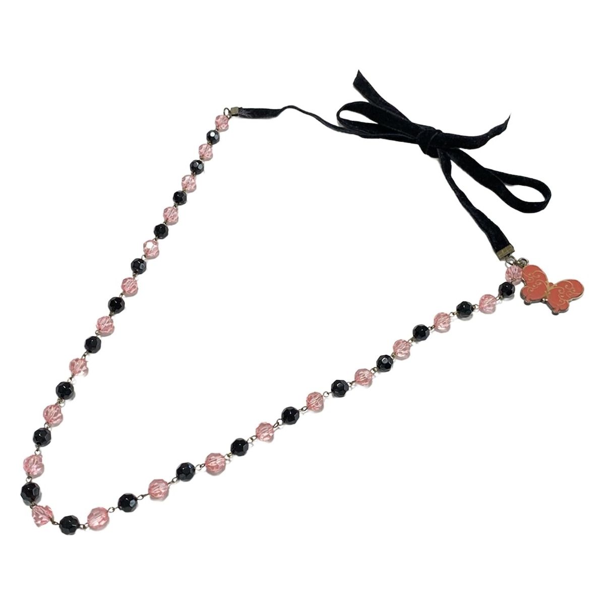 ANNA SUI アナスイ　バタフライ　ネックレス　ピンクゴールド ANNA SUI(アナスイ) ネックレス - 黒×ピンク×ゴールド