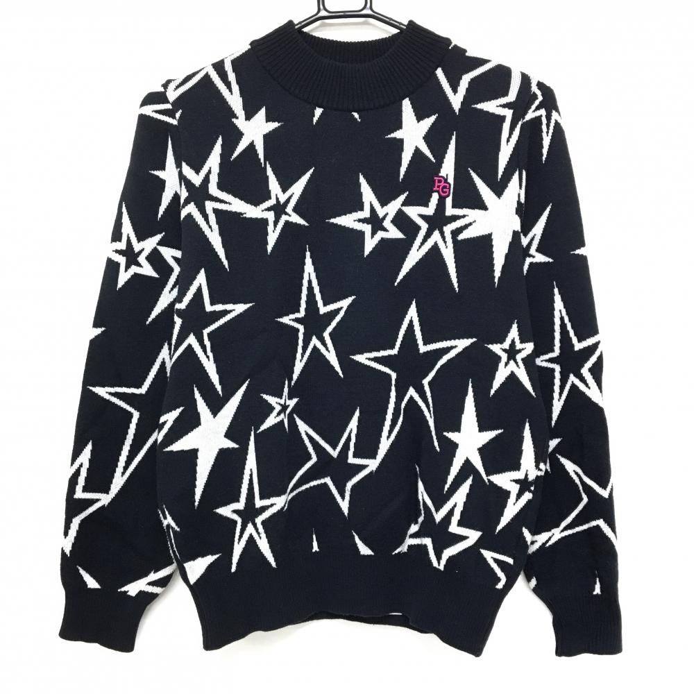 パーリーゲイツ ハイネックセーター 黒×白 星柄 ウール混 ニット レディース 1 M ゴルフウェア モデル PEARLY GATES